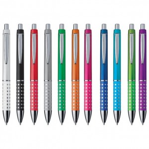 Plastic pen with sparkling grip zone